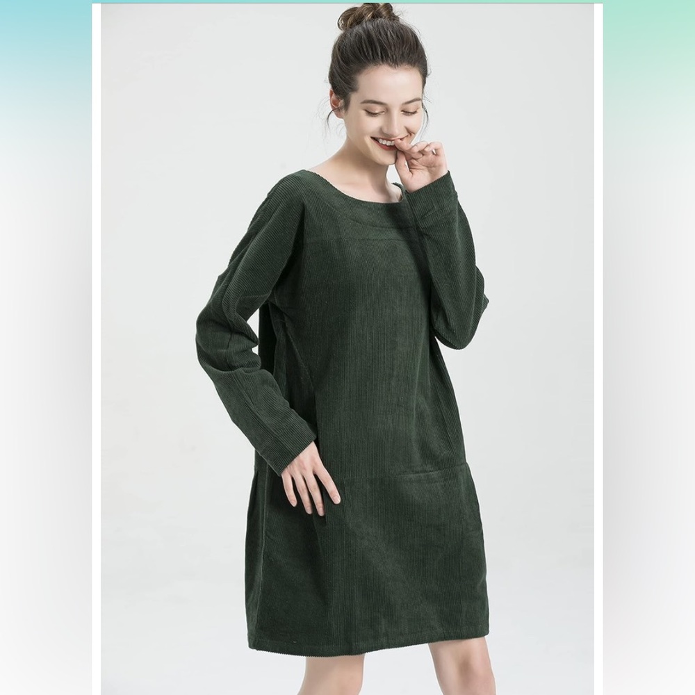 Minibee Women’s Oversized Tunic Corduroy Long Sleeve Top with Pockets